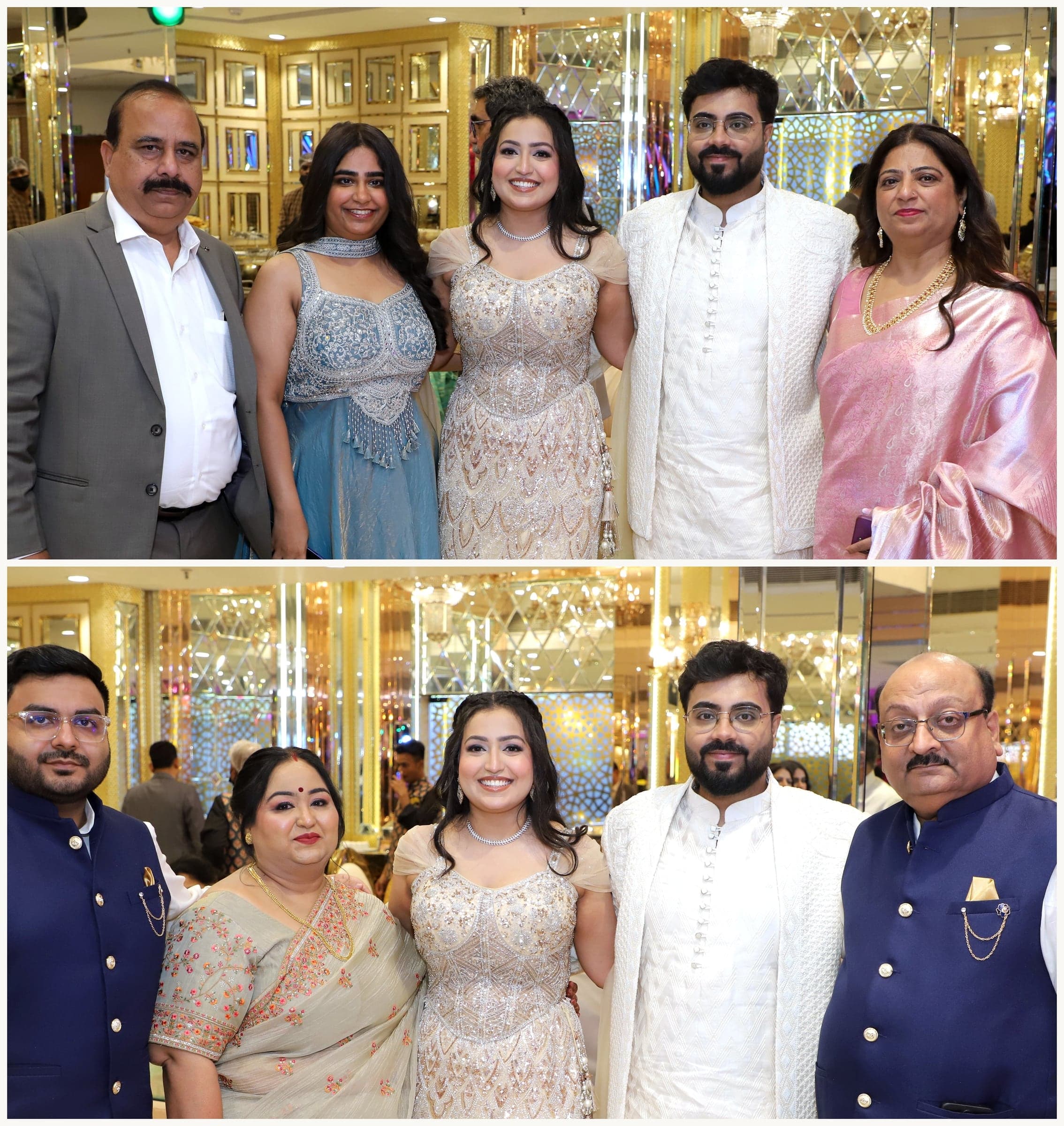 Disha and Mayank with each of their families at the roka